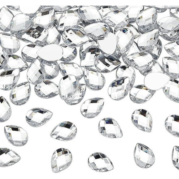 250 Pcs 18x13mm Teardrop Acrylic Rhinestone Gems Clear Jewels Embellishments Crystals Flat Back Acrylic Jewels for Costume Making Cosplay Card Making Embellishments