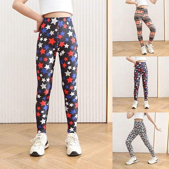 Girls Leggings Size 5-6Y Thin Summer Long Pants with Leopard Print Silk Boho Stretchy Casual Slim Comfortable Kids Trousers