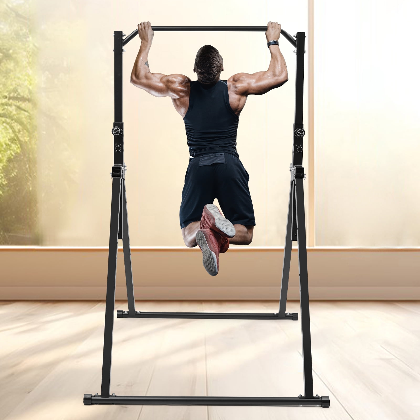 Triangular Pull Up Station - Black Carbon Steel Adjustable Height Home Pull Up Bar Strength Training Equipment, 440.92lbs Max Load