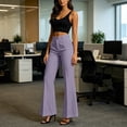thumbnail image 4 of Lenpel Flare Dress Pants for Women Business Casual Stretch Work Trousers with Pockets Trendy Button Bell Bottoms for Office, 4 of 7