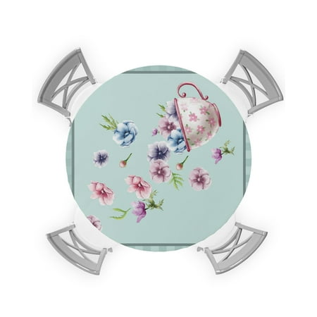 

Round Tablecloth with Elastic Beautiful Dreamy Flower Cup Splashing Cyan Buffalo Check Plaid Waterproof Stain-proof Table Cover Wipeable Fitted Table Cloths for 36 -44 Round Tables Dining Kitchen