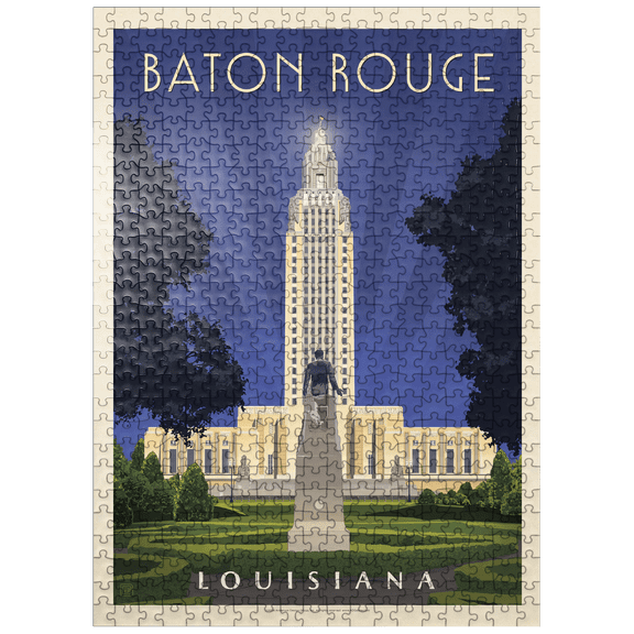 MyPuzzle - Baton Rouge, Louisiana: State Capitol, Vintage Poster - Premium 500 Piece Jigsaw Puzzle for Adults