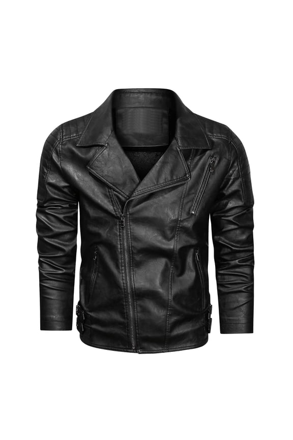Men's Long Sleeve V-Neck Faux Leather Notch Lapel Short Jacket Solid Color Casual Autumn And Winter Baseball Uniform Leather Jacket Leather Jacket