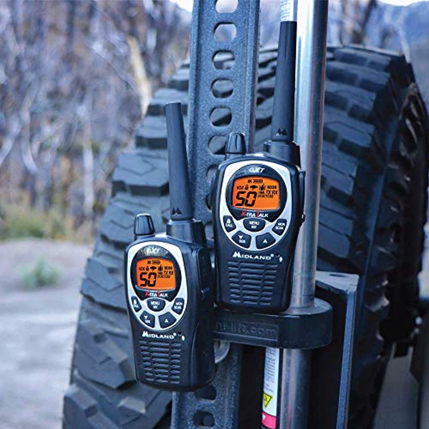 Midland GXT1000VP4 50 Channel GMRS Two-Way Radio Up to 36 Mile Range  Walkie Talkie Black/Silver (Pack of 4)