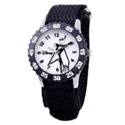 The Nightmare Before Christmas Jack Skellington Boys' Stainless Steel Time Teacher Watch, Black Bezel, Black Nylon Strap