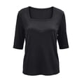 thumbnail image 5 of Migroa Scoop Neck Elbow Length Half Sleeve Tops for Women 1/2 Sleeve T-Shirt Casual Summer Loose Basic Tees Summer Going Out Work Cute Shirts Trendy 2026 Black L, 5 of 6