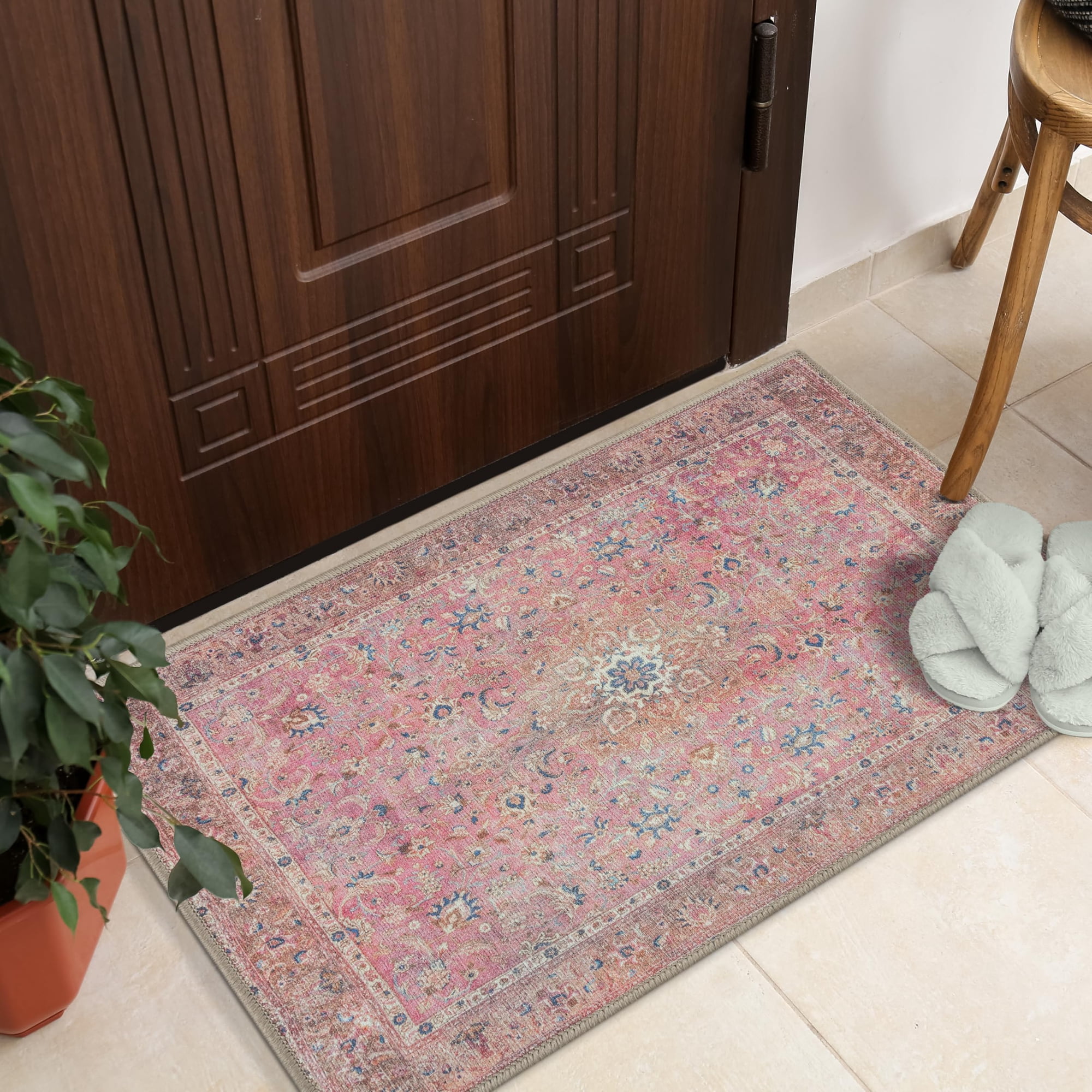 GLN Rugs Camelot - Indoor, Machine Washable Area Rug 2'x3' Turkish Pink/Coral Home Carpet
