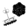 thumbnail image 4 of .925 Sterling Silver 2 cttw Prong Set Round-Cut Treated Black Diamond Floral Cluster Stud Earring (Fancy Black Color, I1-I2 Clarity), 4 of 7