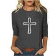 thumbnail image 2 of Women's 3/4 Length Sleeve T Shirts Tops Plus Size Crewneck Easter Printed Short Sleeve Shirts Summer Casual Solid Round Neck Oversized Loose Comfy Three Quarter Sleeve Tee Shirt, 2 of 5