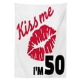 thumbnail image 3 of Ambesonne 50th Birthday Tablecloth Rectangular Table Cover, Age 50 Kiss Me, 52"x70", Red Black White, 3 of 4