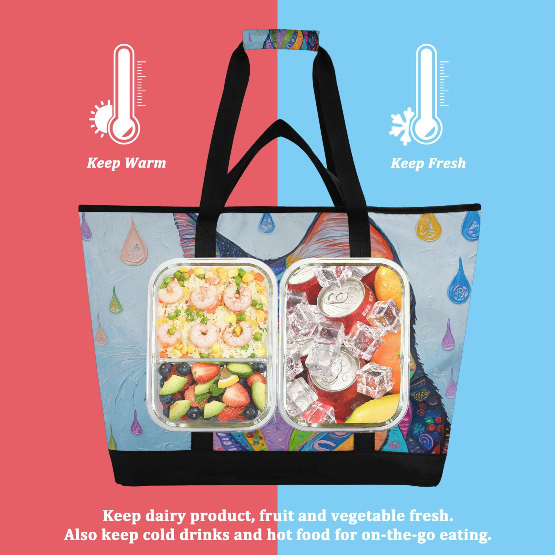 Large Hand-held Ice Pack Picnic Bag Insulation and Refrigeration Suitable for Shopping Picnics and Camping Green Eyes Cool Cat