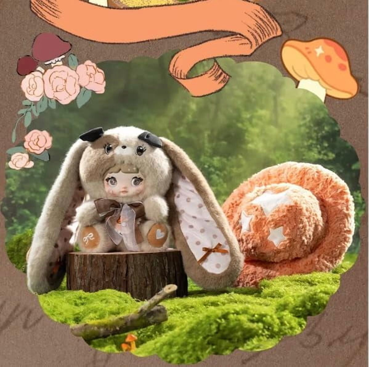 Nommi Mushroom Hat Series Plush Blind Box, 400% Big Nommi Bunny Mushroom Cap Series Kawaii Nommi Rabbit Plushie Toys Figure Doll, Cute Xmas Collectible Toy Birthday Gift for Girls(1PC Random)