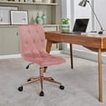 thumbnail image 2 of DUHOME Armless Home Office Chair, Velvet Tufted Computer Rolling Desk Chair with Back Golden Base,Adjustable Vanity Chair with Wheels,Pink, 2 of 14