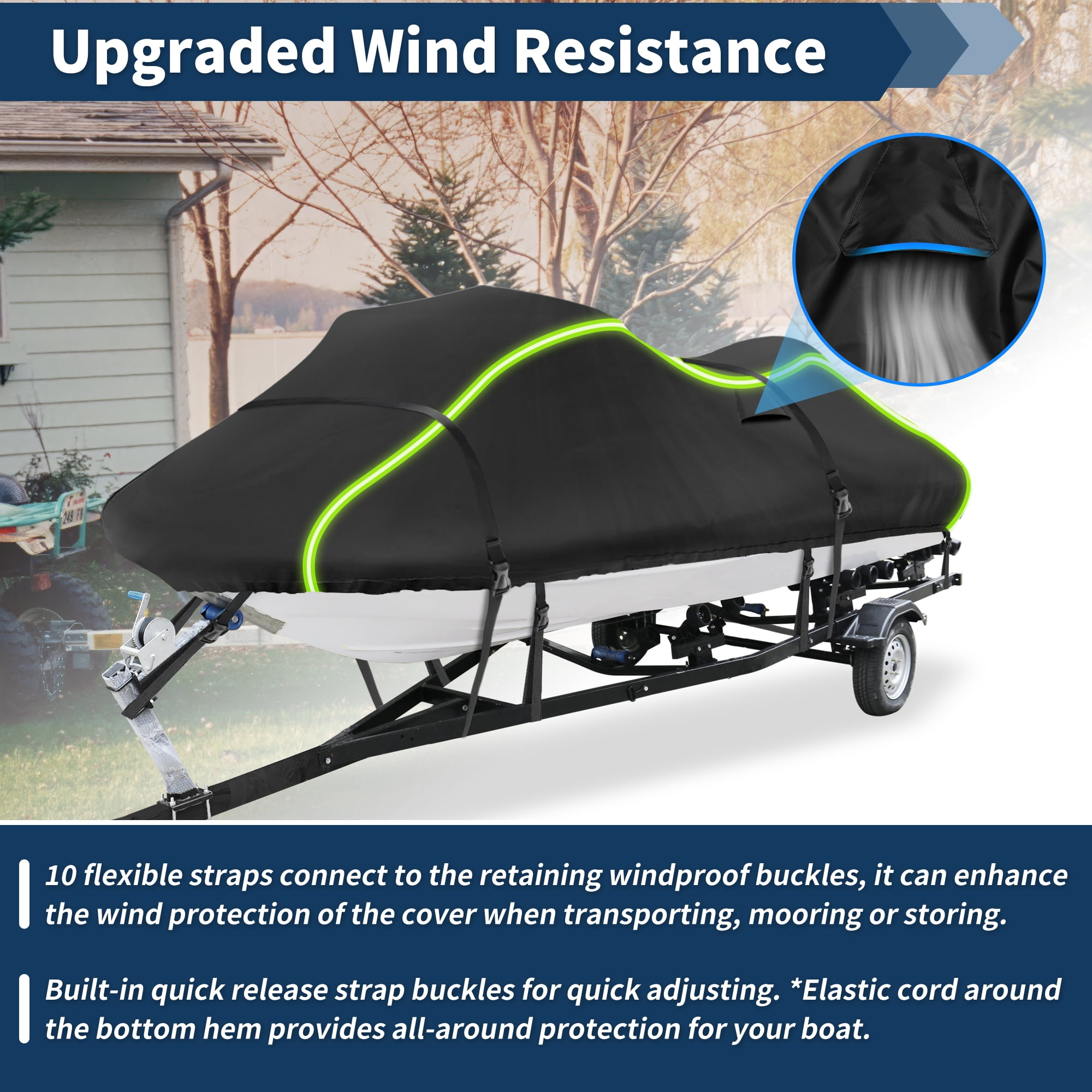 Unique Bargains 300D Duty Oxford Anti-UV Waterproof Trailerable PWC Cover Black 90"