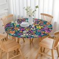 thumbnail image 3 of Pioneer Flower Floral Print Pattern Round Fitted Tablecloth with Elastic Edge,Dining Table Cover Waterproof,Outdoor Round Tablecloth for Camping,Dining,Indoor and Outdoor, 3 of 7