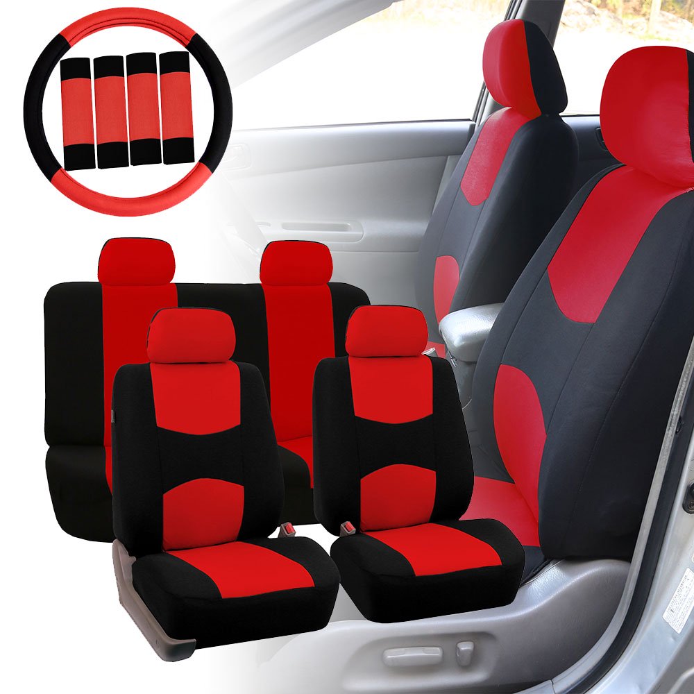 FH Group Car Seat Covers Flat Cloth for Sedan, SUV, Van, Full Set w