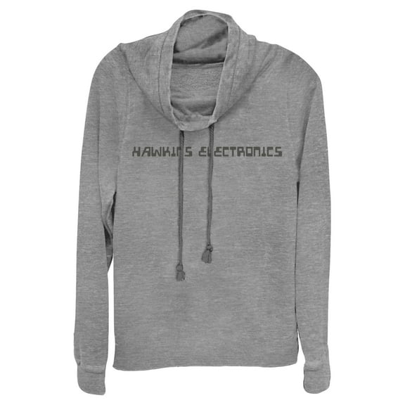 Netflix Junior's Stranger Things Hawkins Electronics Logo Cowl Neck Sweatshirt Gray Heather 4X Large