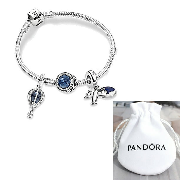Pulsera Charms Plata 925 Pandora Tortuga Globo Pulseras 19cm con bolsa de terciopelo Gao Jiahui unisex