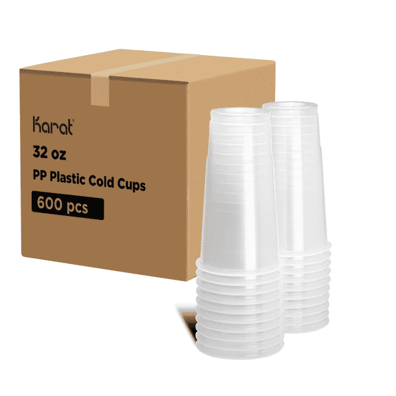 Karat [600 Pack - 32oz] Clear Plastic Cups - Sturdy PP Plastic Cups for Cold Beverages