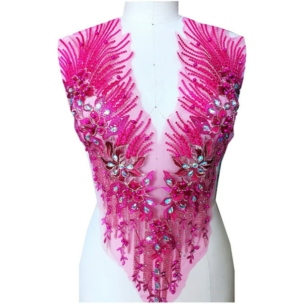 Monstrate Apliques de encaje para corpiño de boda DIY o accesorios para vestido de baile, lados para cortar y coser Artesanía rosa roja A