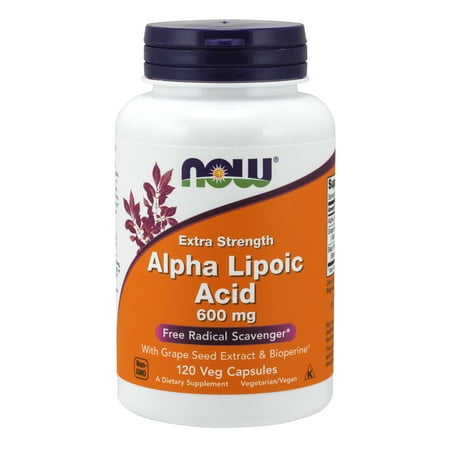 NOW Supplements, Alpha Lipoic Acid 600 mg with Grape Seed Extract & Bioperine®, Extra Strength, 120 Veg