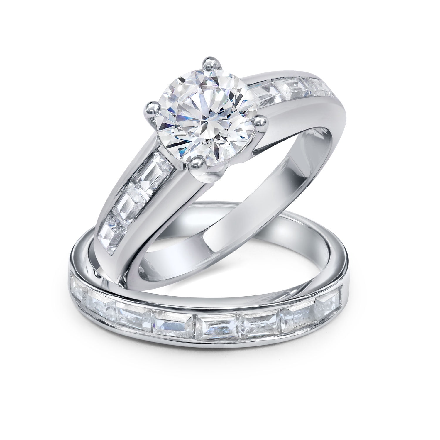 Pretty AAA Cr Diamond  Ring set in Rhodium over Sterling Silver