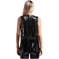 thumbnail image 2 of Haitryli Womens Sequin Fringe Vest Jackets Sparkly Glitter Tops Cowgirl Disco Tassel Cardigan Western Black L, 2 of 3