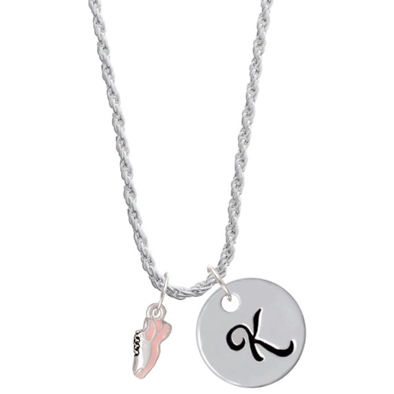 Delight Jewelry Silvertone Mini Pink Running Shoe Silvertone Script Initial Disc - K - Charm Necklace, 20"+3"