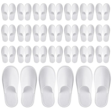 24 Pairs Disposable House Slippers for Guests - Bulk Slipper Pack for Hotel, Spa, Travel, Shoeless Home, White Closed Toe (US Men Size 10, Women 11)