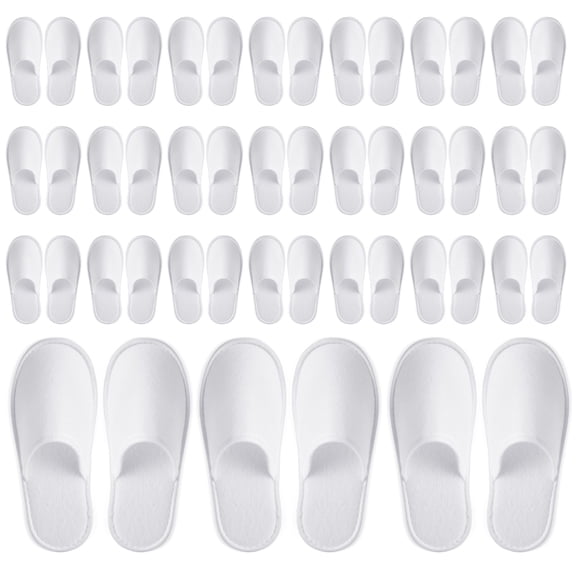 24 Pairs Disposable House Slippers for Guests - Bulk Slipper Pack for Hotel, Spa, Travel, Shoeless Home, White Closed Toe (US Men Size 10, Women 11)