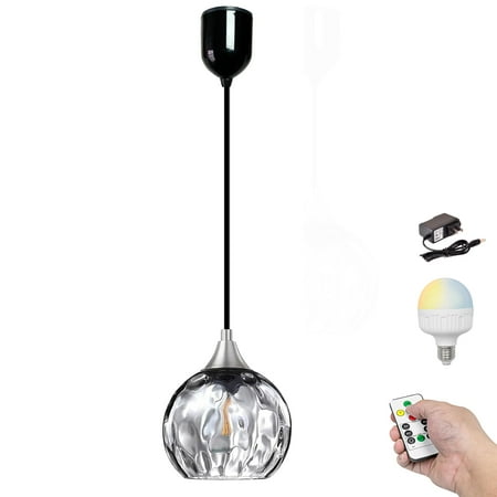 

Kiven Battery Operated Pendant Light with Remote Control Rechargeable Hanging Pendant Light Adjustable Height with Grey Glass Globe for Bedroom Kitchen Bar Living Room(1-Light)