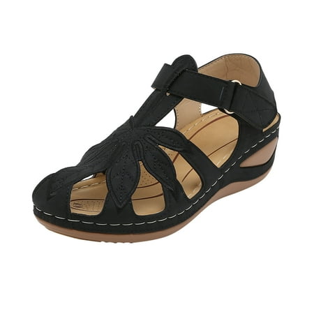 

Vuygyu Women Summer Flower Embroidery Hook Loop Casual Round Toe Wedges Comfortable Beach Shoes Sandals Heels Sandals for Women Size 4 Women s Sandals Size 11 Wide Width Sandals Women with Bunions