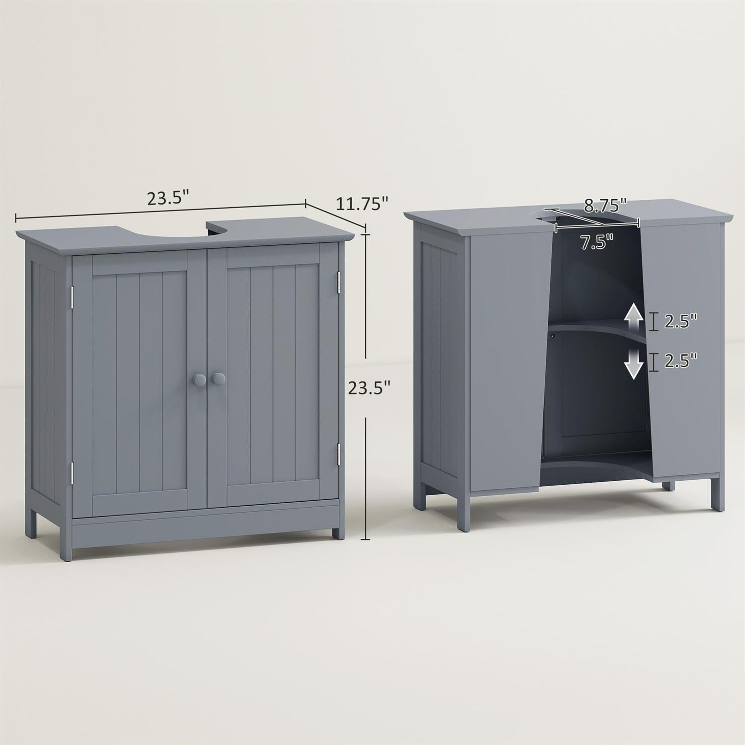 Demi Bonn 23" U-Shape Pedestal Sink Storage Cabinet with 2 Doors, Shelf for Bathrooms, Gray