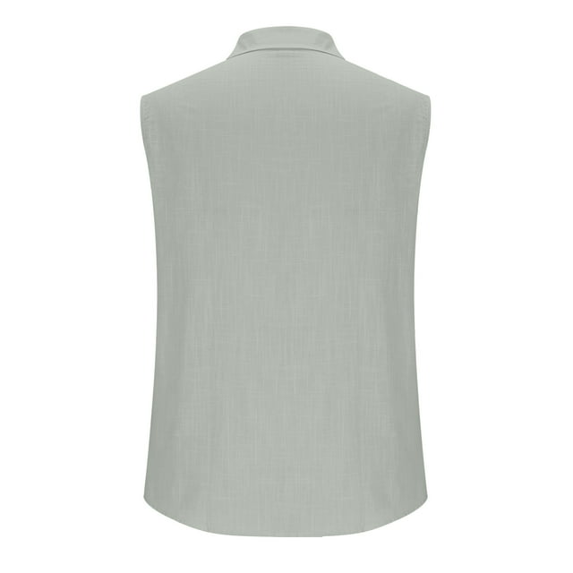 Yuyuzo Mens Sleeveless Button down Shirts Cotton Linen Summer Beach Basic Tank T-Shirt Tops