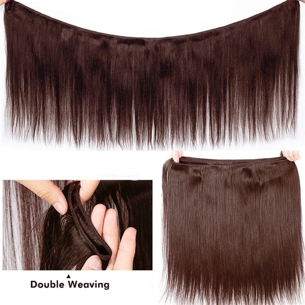 Straight Bundles with Frontal 18-30 Inch Brazilian Human Hair 3 Bundles with 13x4 Lace Frontal #4 Brown Straight Remy Hair Extensions