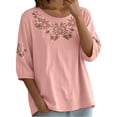thumbnail image 3 of Kelon Dresses for Women Short Womens 3/4 Length Sleeve Crew Neck Linen Cotton 2026 Spring Summer Fashion Clothes, 3XL, 3 of 9