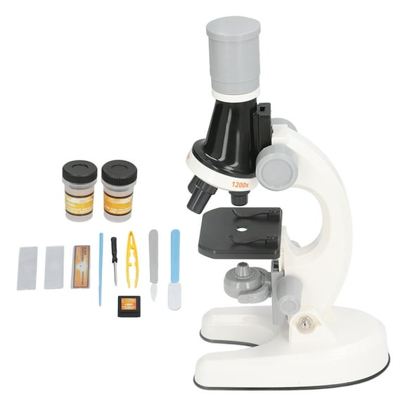 Microscope Toy Kids Microscope Kit LED 1200X Microscope With Specimen Slides Science Educational Toy Birthday Gift White