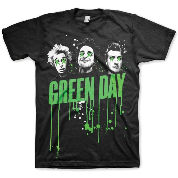 Green Day - Camiseta Goteos para Adultos Unisex (Negro, Verde)