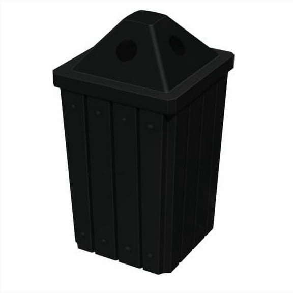 Sturdy Essentials 32 Gallon Square Slated 100% Recycled Plastic Heavy Duty Outdoor Trash Can with Pyramid Lid for Recycling - Black