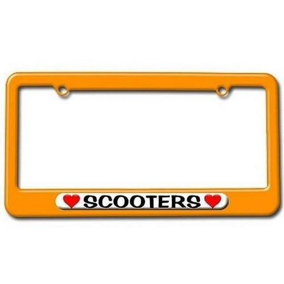 Scooters Love with Hearts License Plate Tag Frame, Orange Color