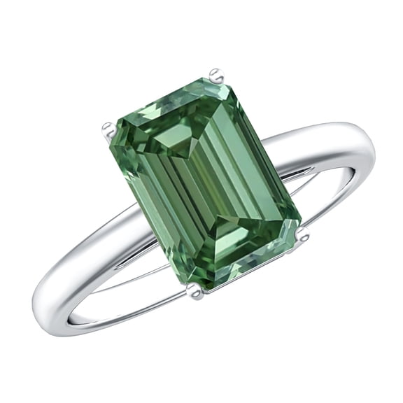 Rosec Jewels 3 Carat IGI Certified Lab Grown Green Diamond Solitaire Engagement Ring - VS1 Grade - Emerald Cut Diamond Ring, 925 Sterling Silver, US 4.00