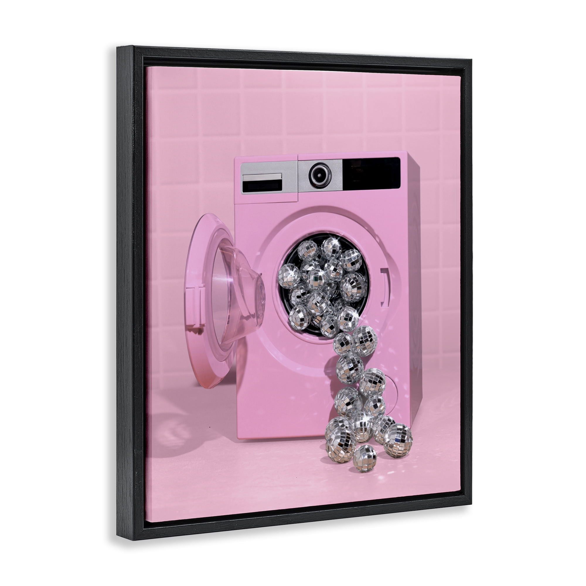 Stupell Industries Disco Laundry Machine over Pink Black Framed Floater Canvas Wall Art, design by LISH Creative