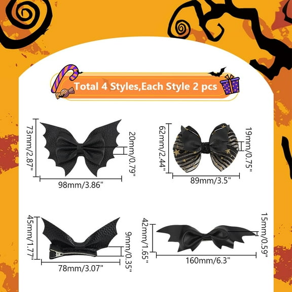 1 box 8pcs 4 styles Bat Hair Bow Clips Theme Bow Hair Clips Accessories for Lady Women Imitation Leather Bow Barrette