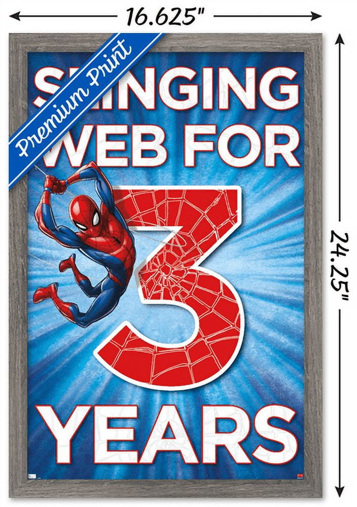 Marvel Spider-Man - Happy 3rd Birthday Wall Poster, 14.725" x 22.375", Framed
