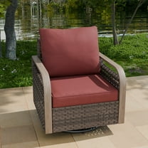 COOS BAY Outdoor Wicker Glider Chair Patio Rattan 360° Swivel Rocking Chair with Red Cushions for Garden, Poolside, Backyard (Set of 1)