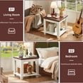 thumbnail image 5 of Buildhom Farmhouse End Table, Large 2-Tier Side Table with Storage Shelf, Rustic Brown Square Tea Table for Living Room, White, 5 of 7