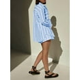 thumbnail image 4 of Womens Striped 2 Piece Outfits Button Down Shirts and Shorts Lounge Matching Sets Light Blue L, 4 of 5
