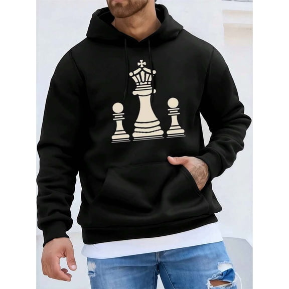 Chess Game Graphic Hoodie ,Men's Double-Sided Printed Casual And Comfortable Hoodie, Casual And Versatile Coat In Autumn And Winter(1 PC)