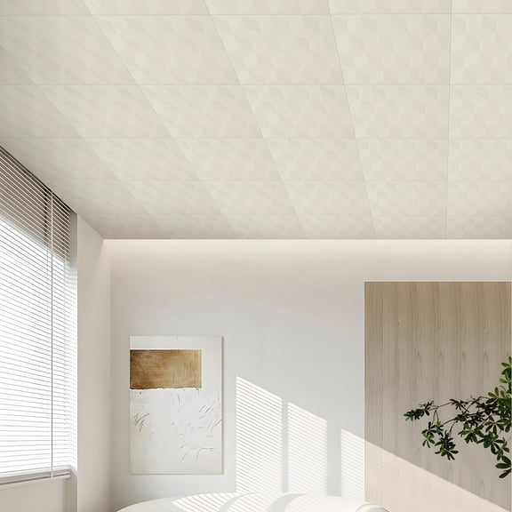 Abyssaly Peel and Stick Ceiling Tile 13.8" x 13.8" 16 Pcs White Foam Ceiling Tile Coverage Area 21 sq.ft.