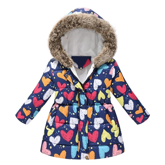Curenmufel Girls Snow Coat Infant Toddler Baby Girls' Winter Jacket Fleece Lined Quilted Bubble Puffer Coat for Girls Size 2T 3T (Navy,2-3 Years)